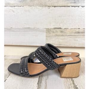 Dolce Vita Womens 9 Black Woven Vegan Leather Santana Heeled Slip On Sandals NEW
